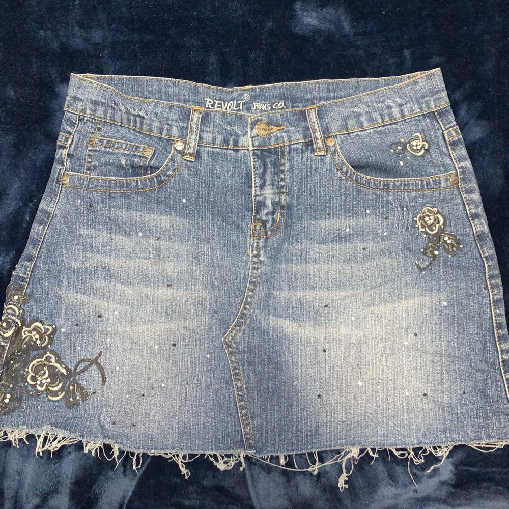 Blue denim mini skirt